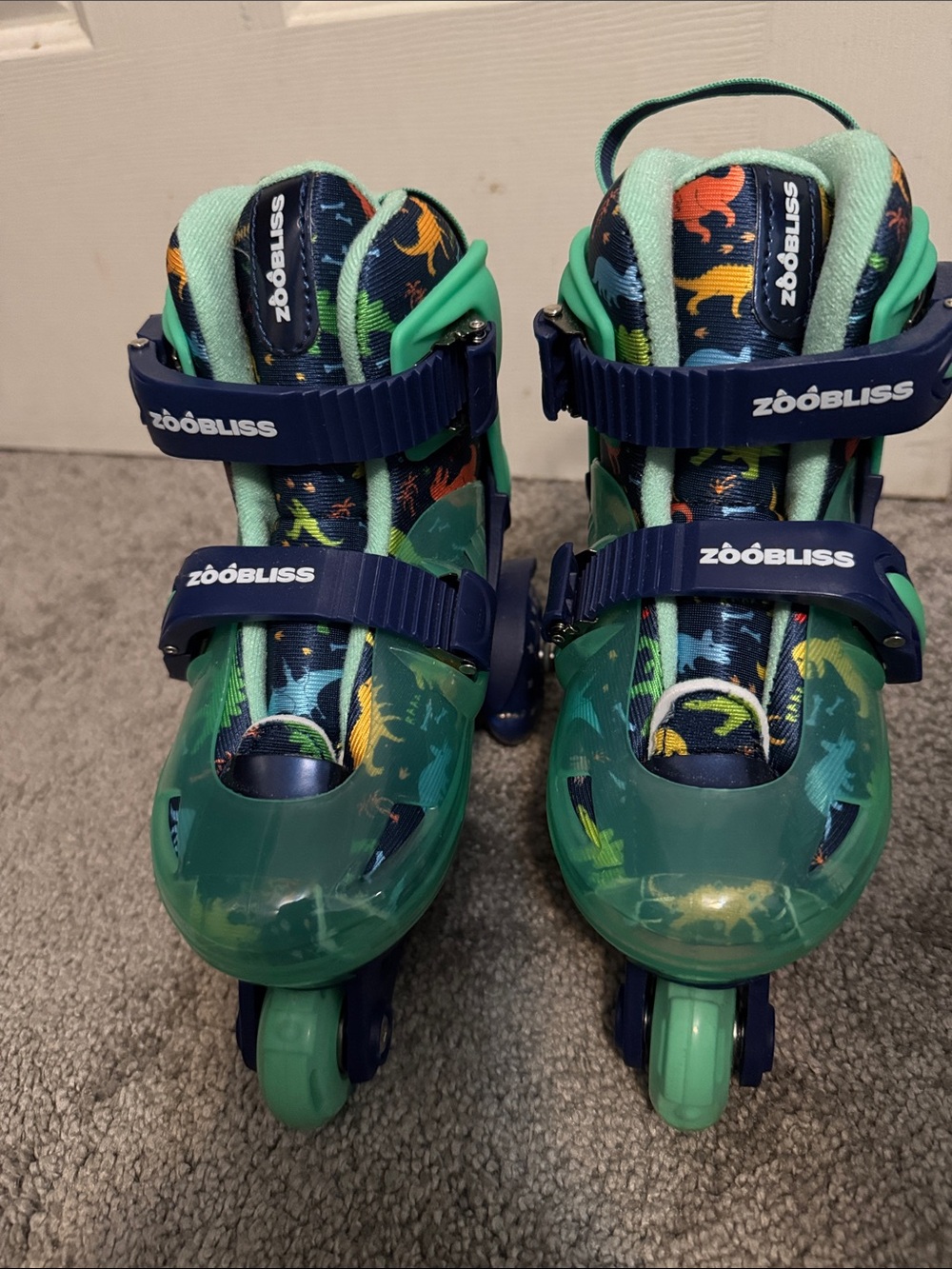 Bliss Kids' Navy & Green Dino Adjustable Roller Skates